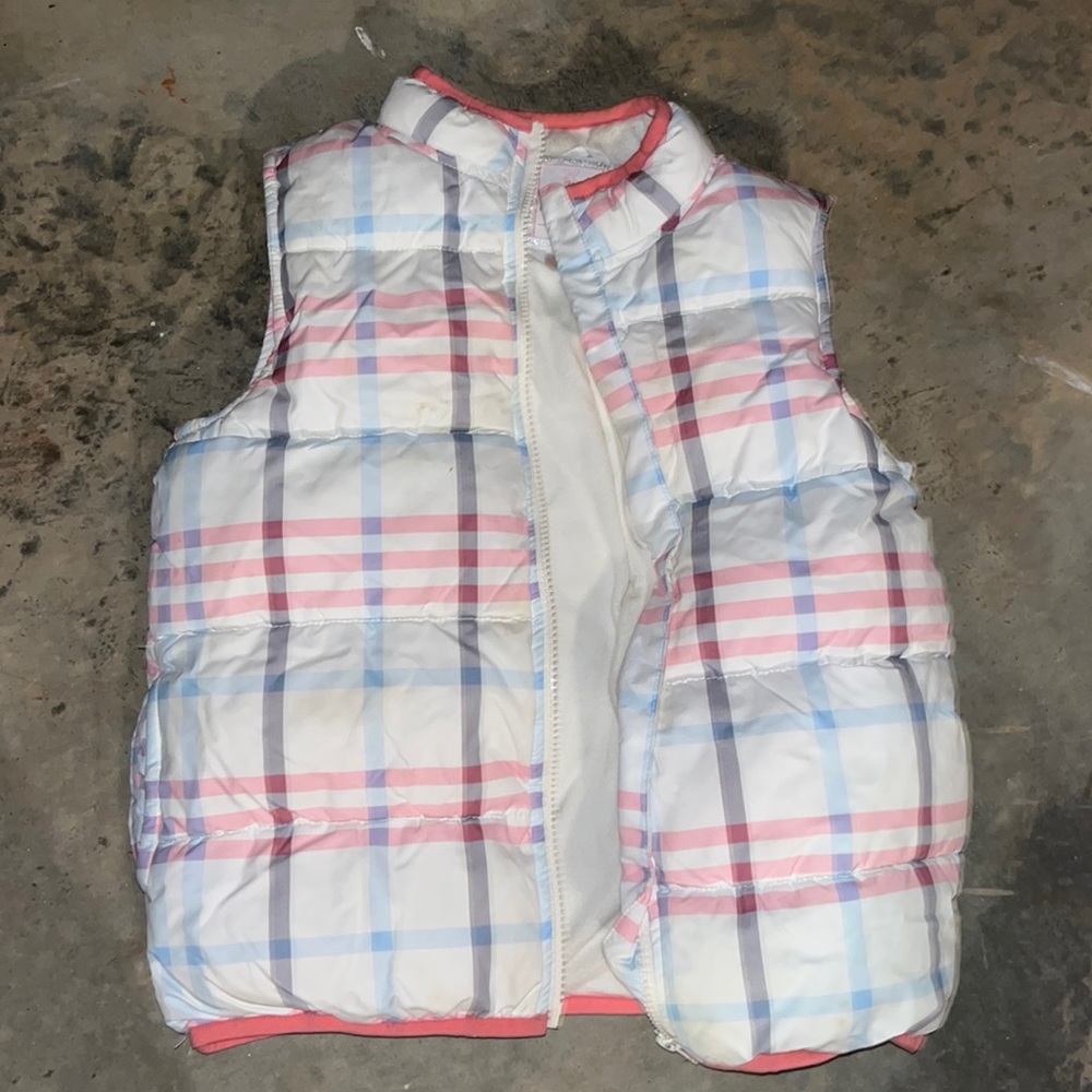 Pink, Baby Blue, and White puffer jacket